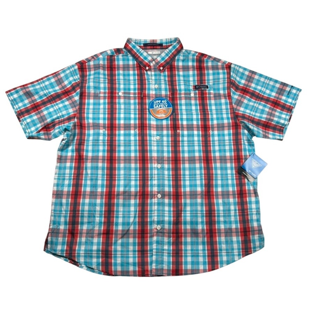 Columbia PFG Shirt Mens XXL Super Tamiami Fishing Performance Plaid UPF 40 Sun